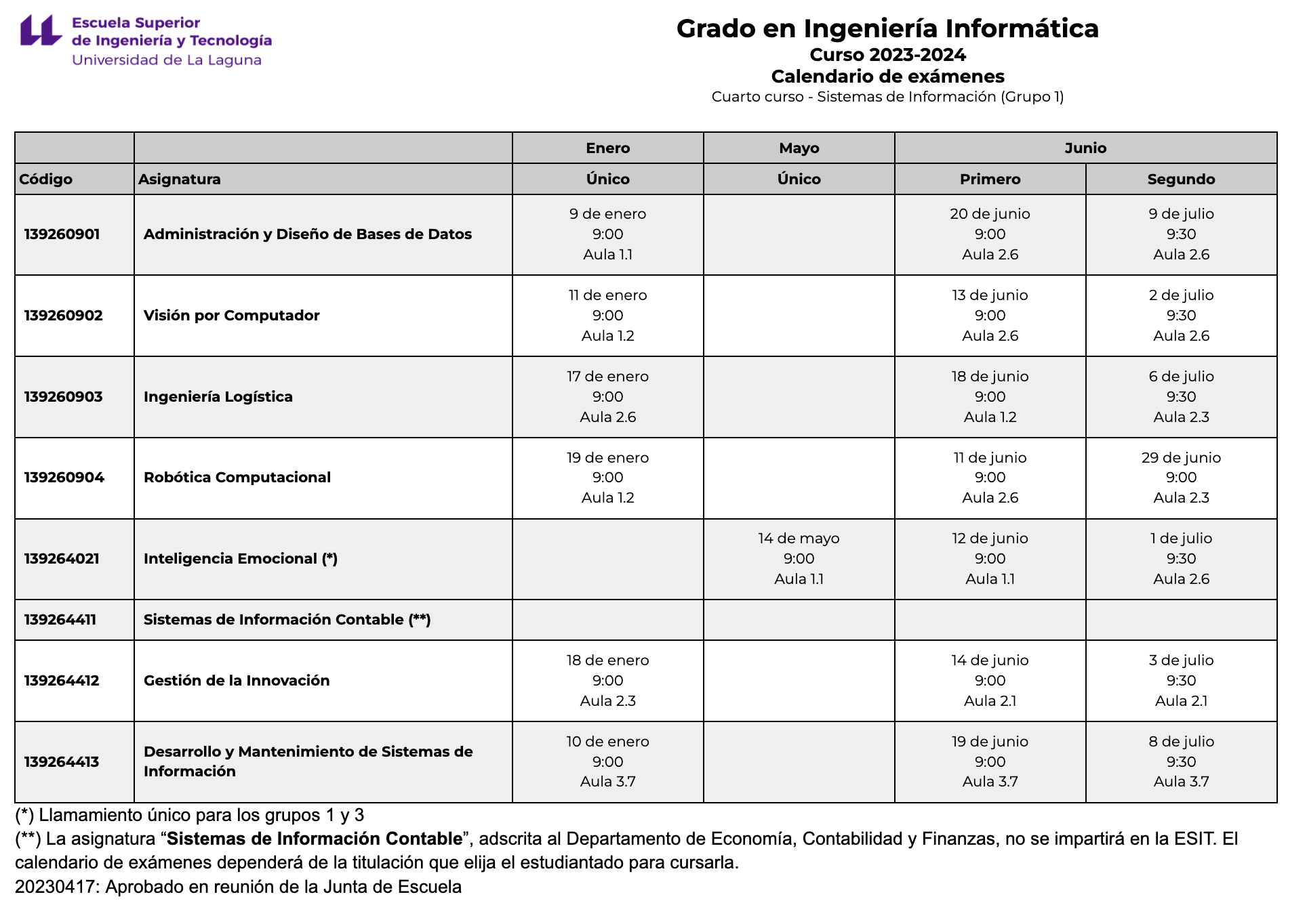 Enlace al Calendario Oficial de exámenes